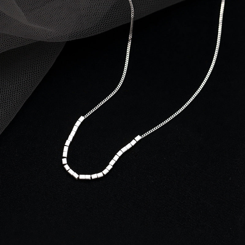 S925 Silver Silver Fang Big Block Necklace Female Xia Niche Design INS Simple Cold Wind Geometric Silver Clavicle Chain Image 2