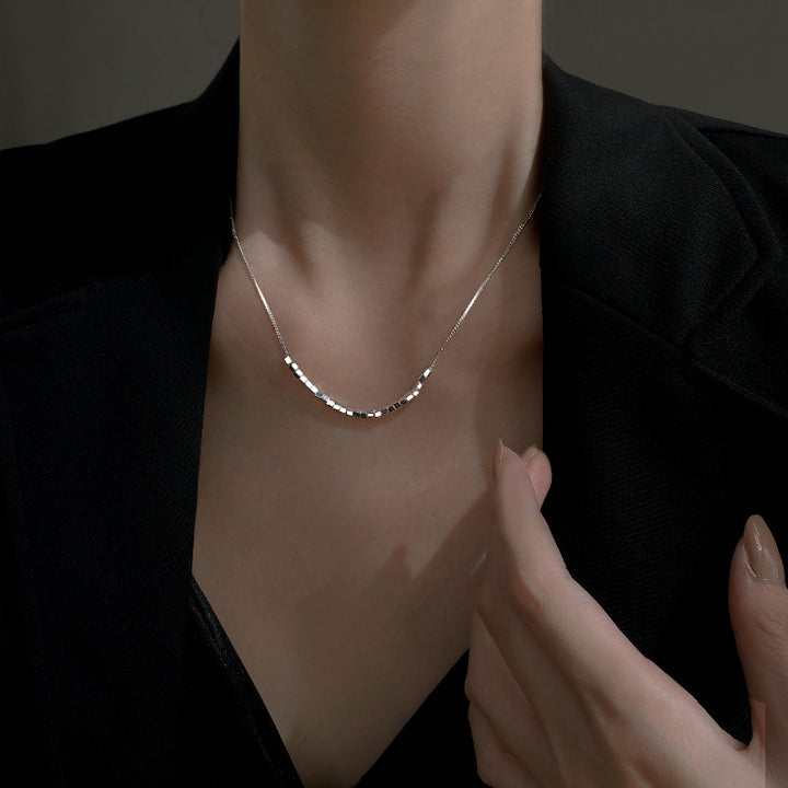 S925 Silver Silver Fang Big Block Necklace Female Xia Niche Design INS Simple Cold Wind Geometric Silver Clavicle Chain Image 3