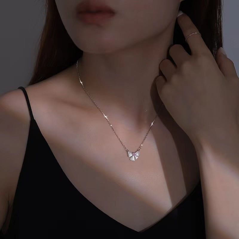 Fangxing S925 Sterling Silver Bow Necklace Womens Niche Light luxury high -level sense design  birthday gift women Image 3