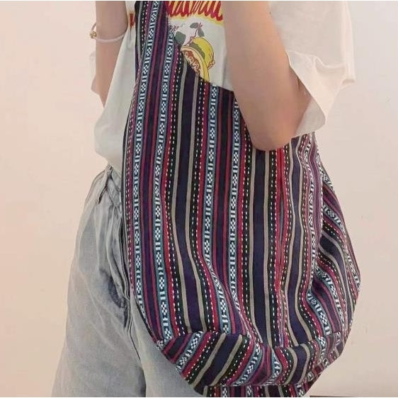 Retro Aztec womens one shoulder hand-held cotton linen canvas jacquard casual womens bag Image 1