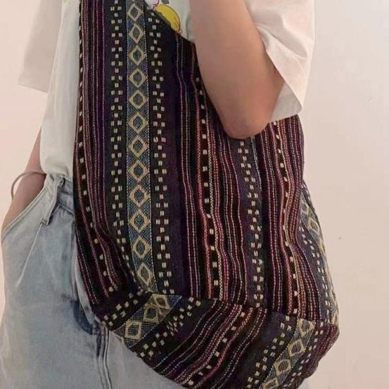 Retro Aztec womens one shoulder hand-held cotton linen canvas jacquard casual womens bag Image 2