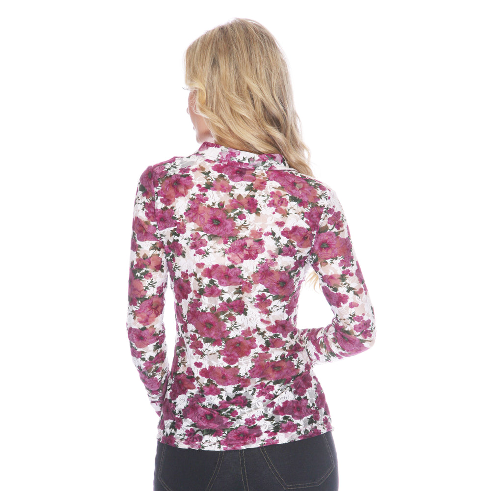 White Mark Womens Floral Long Sleeve Blouse Image 2