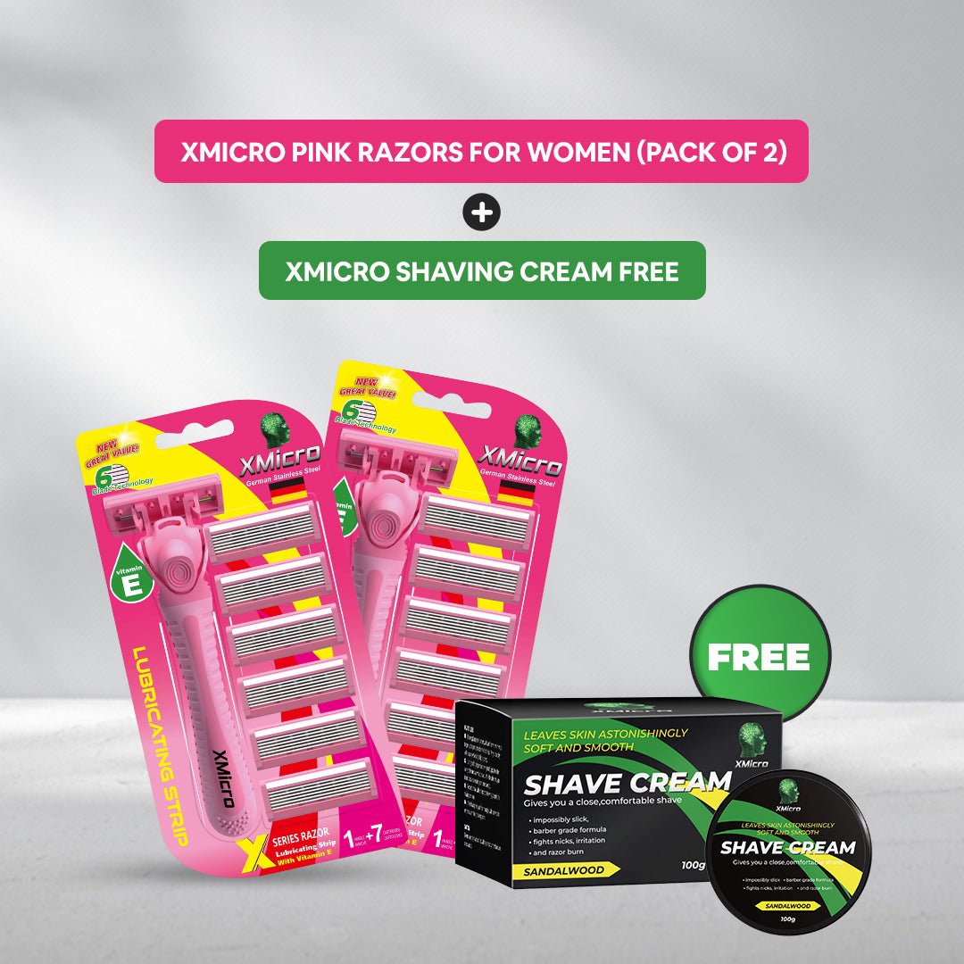 XMicro Pink Razors For Women (Pack Of 2) + XMicro Shaving Cream FREE Image 1