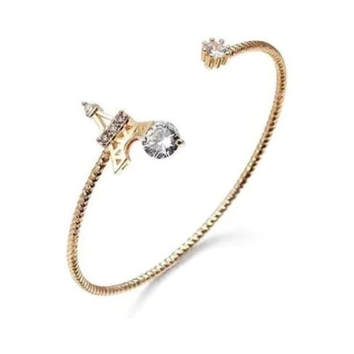 18K Yellow Gold Bangle With Eiffel Tower And Created White Sapphire Plated Image 1