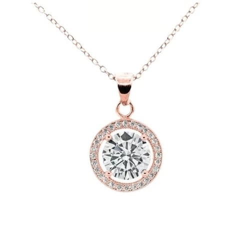 Paris Jewelry 18K Rose Gold White Halo Round Pendant Necklace 1 2 3 And 4Ct With Paris Crystals Plated Image 1
