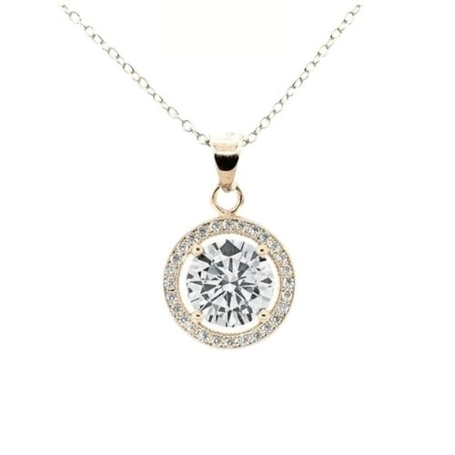 Paris Jewelry 18K Yellow Gold White Halo Round Pendant Necklace 1 2 3 And 4Ct With Paris Crystals Plated Image 1