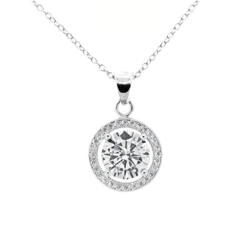 Paris Jewelry 18K White Gold White Halo Round Pendant Necklace 1 2 3 And 4Ct With Paris Crystals Plated Image 1