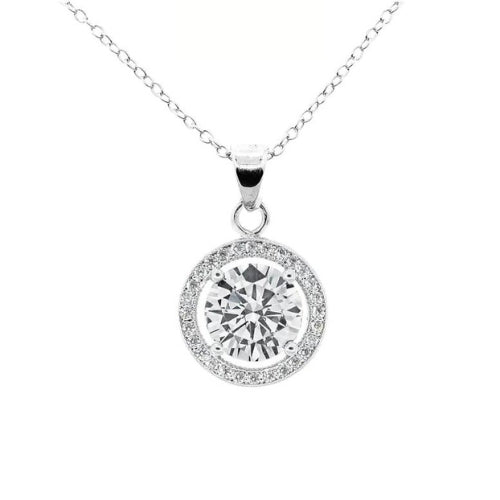 Paris Jewelry 18K White Gold Created White Sapphire 1 2 3 And 4Ct Halo Round Pendant Necklace Plated Image 1