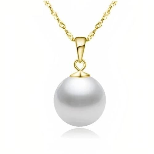18K Yellow Gold White Pearl 3 Ct Stud Necklace Plated Image 2