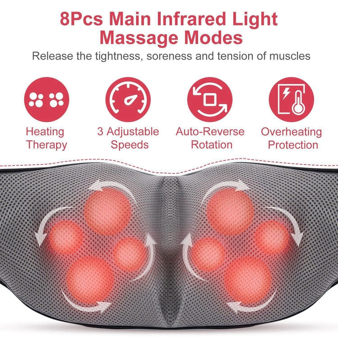 Electric Neck And Back Massager with Infrared Light Heating 3 Intensity Levels Deep Kneading 3D Shiatsu Massage Pillow Image 3