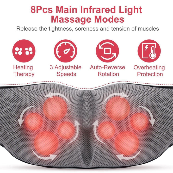 Electric Neck And Back Massager with Infrared Light Heating 3 Intensity Levels Deep Kneading 3D Shiatsu Massage Pillow Image 3