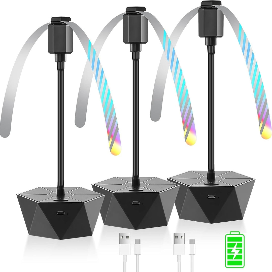 3 Pack Rechargeable Fly Repellent Table Top Fan with Holographic Blades Image 1