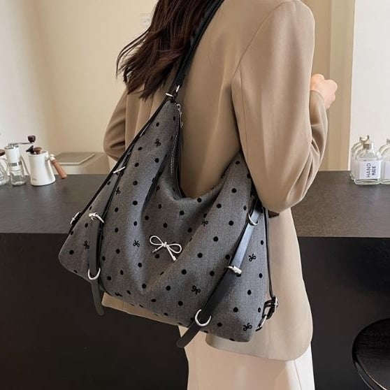 Wave Point Bow Backpack for Women Fashionable and Trendy Multi functional Double Shoulder Single Shoulder Outward Image 1