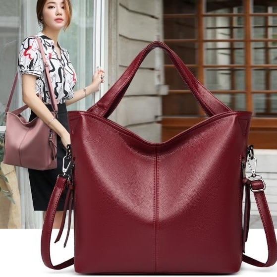 Large capacity middle-aged mother bag fashionable and luxurious soft leather womens handbag zipper on both sides solid Image 1