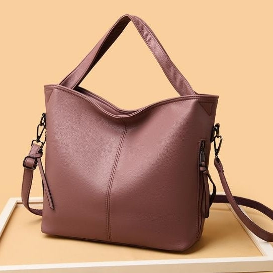 Large capacity middle-aged mother bag fashionable and luxurious soft leather womens handbag zipper on both sides solid Image 3