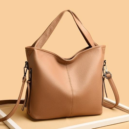 Large capacity middle-aged mother bag fashionable and luxurious soft leather womens handbag zipper on both sides solid Image 4