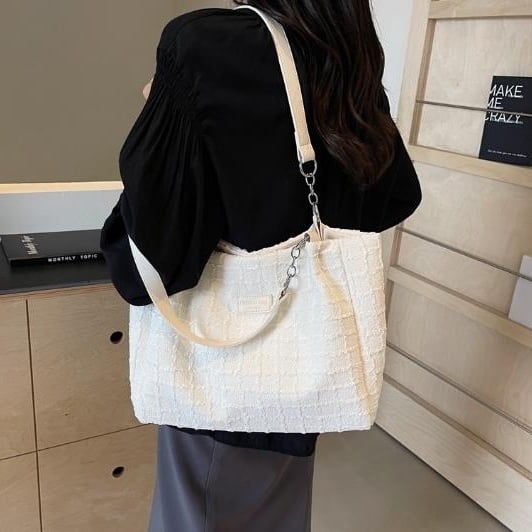 Canvas tote bag womens large capacity casual shoulder bag summer versatile and high-end class commuting bag Image 4