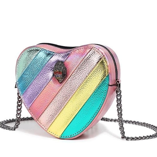 Heart shaped womens bag with contrasting color splicing chain shoulder crossbody bag Image 1