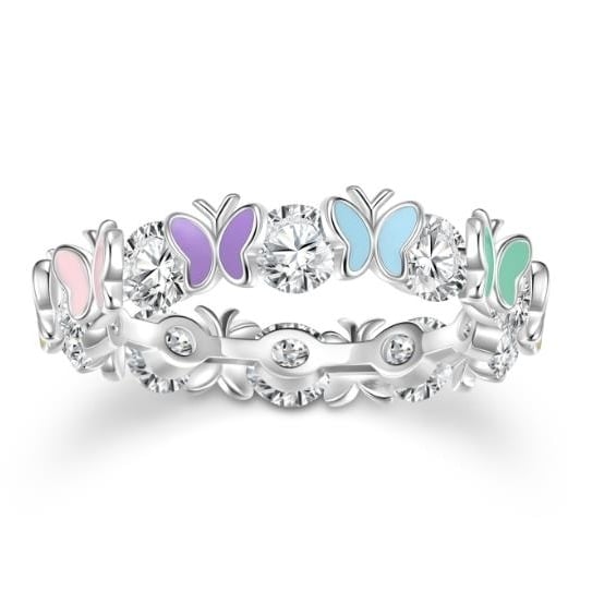 Pure silver colored butterfly ring niche and fresh colorful girls closed ring ring Image 2