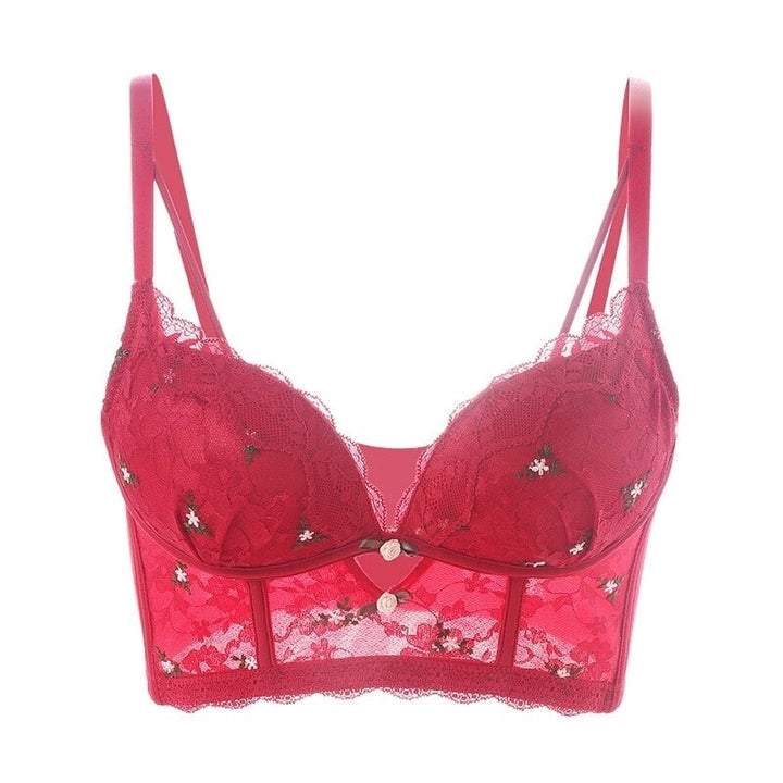 Women Fashion French Wedding Bra Embroidered Lace Underwear  Year Red Push Up Brassiere Lingerie Gather Underwire Image 1