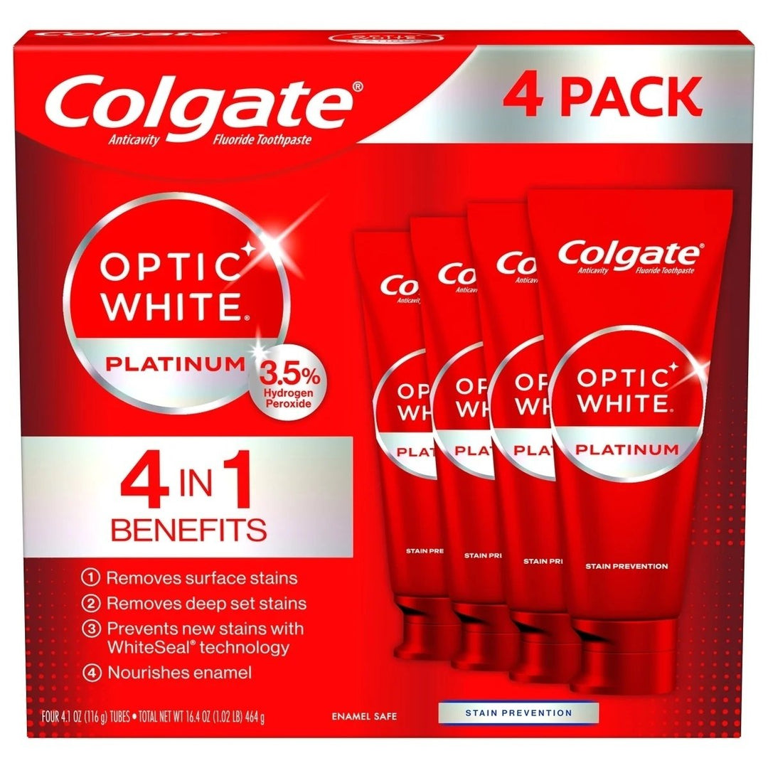 Colgate Optic White Platinum Toothpaste 4.1 Ounce (Pack of 4) Image 1