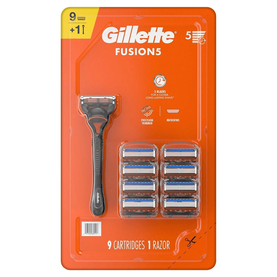 Gillette Fusion5 Mens Razor Handle + 9 Blade Refills Image 1