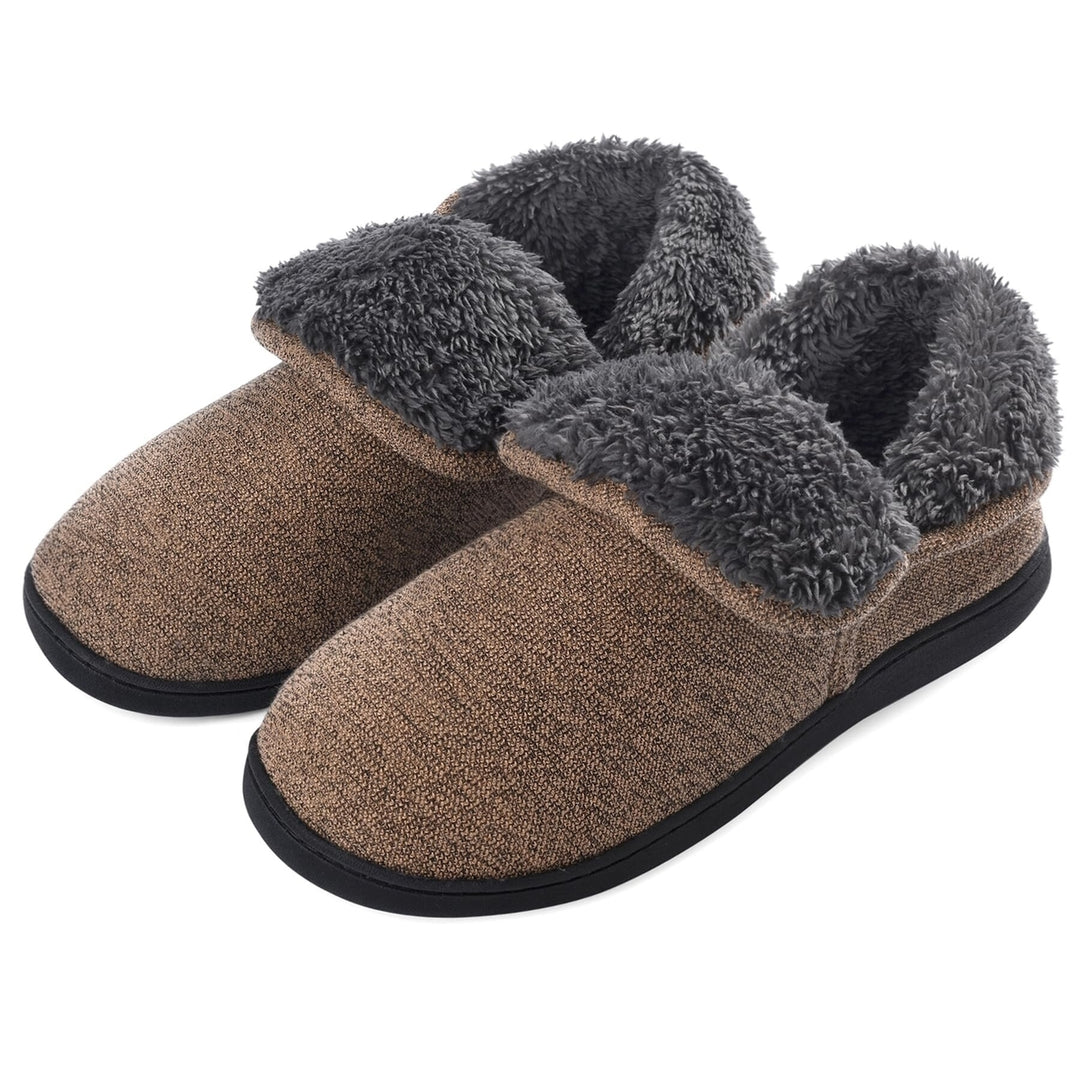 Mens Memory Foam Fuzzy Slippers Boots Indoor Outdoor Warm Comfort Non-Slip TPR Image 1