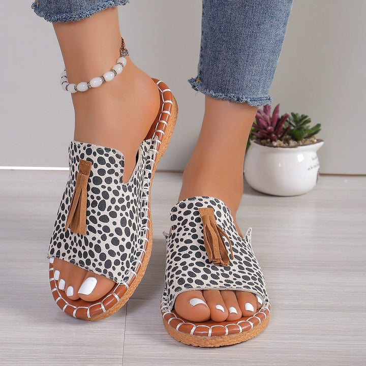 Fringe Leopard Open Toe Sandals Image 1