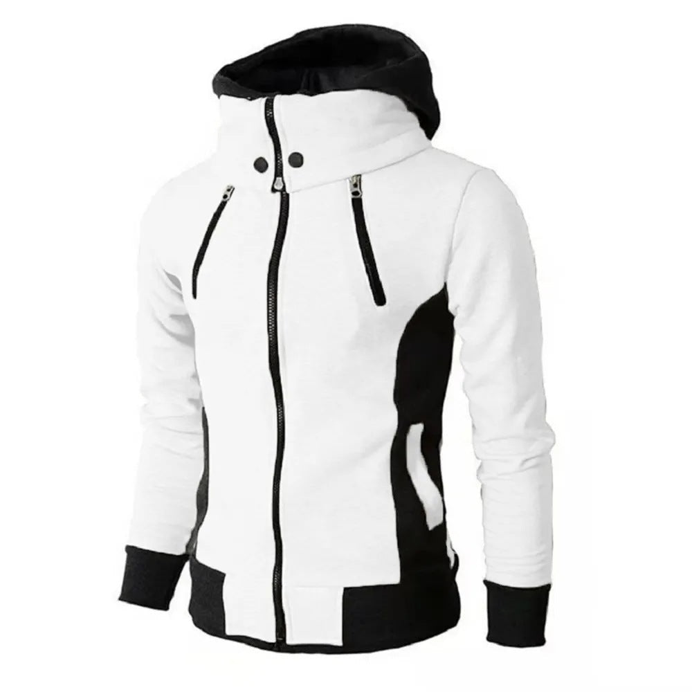 Mens Zip UP Hooded Jacket Fake Two Piece Sports Cardigan Casual Slim Sweatshirt Jacket Image 2