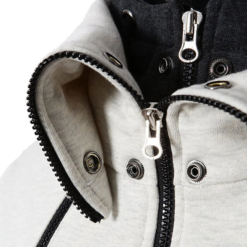 Mens Zip UP Hooded Jacket Fake Two Piece Sports Cardigan Casual Slim Sweatshirt Jacket Image 3