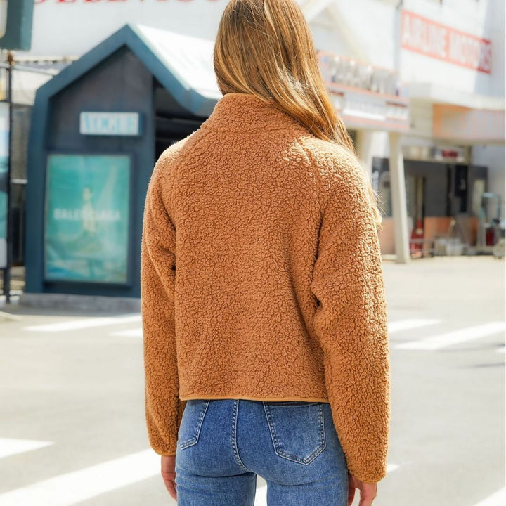 Womens Plush Jacket With Rhombus Stitching Design Clothing Fashion Winter Warm Lamb Lapel Zipper Short Coat Outwear Image 4