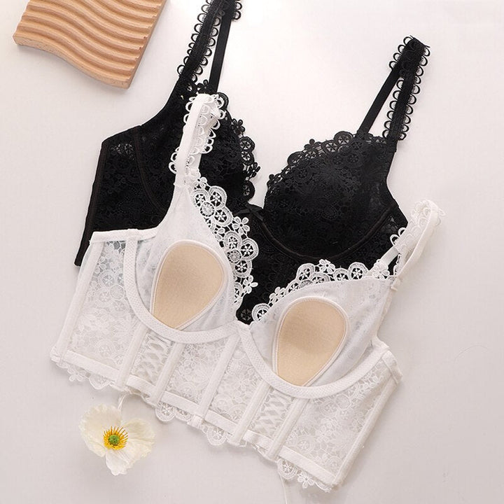 Women Fashion French Classic Bra Set Embroidered Lace Underwear Ultra Thin Push Up Brassiere Lingerie Gather Underwire Image 4