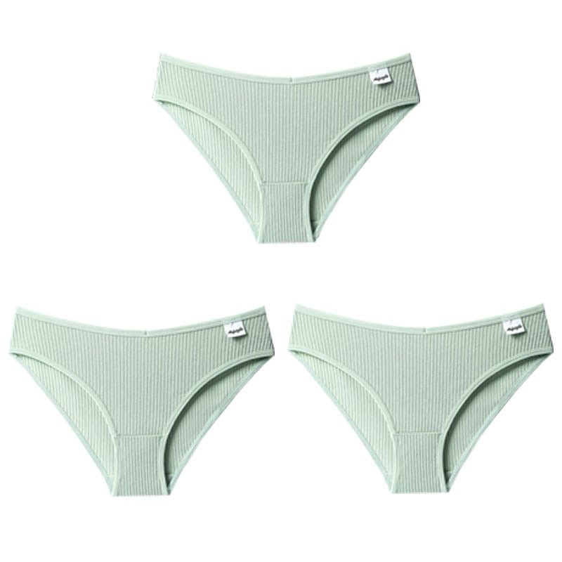 Women Fashion 3PCS/Set Panties Striped Underwear Solid Color Briefs Low-Rise Soft Panty Underpants Female Lingerie Image 1