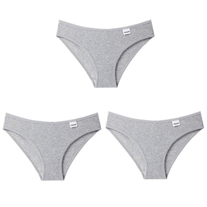 Women Fashion 3PCS/Set Panties Striped Underwear Solid Color Briefs Low-Rise Soft Panty Underpants Female Lingerie Image 1