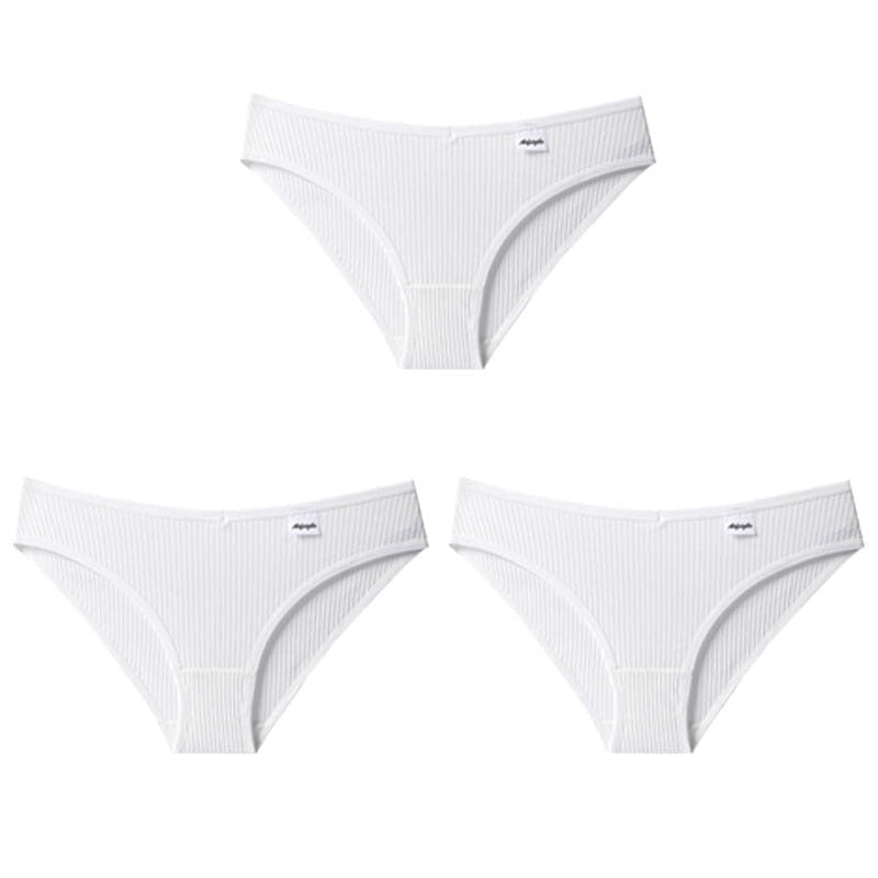 Women Fashion 3PCS/Set Panties Striped Underwear Solid Color Briefs Low-Rise Soft Panty Underpants Female Lingerie Image 1