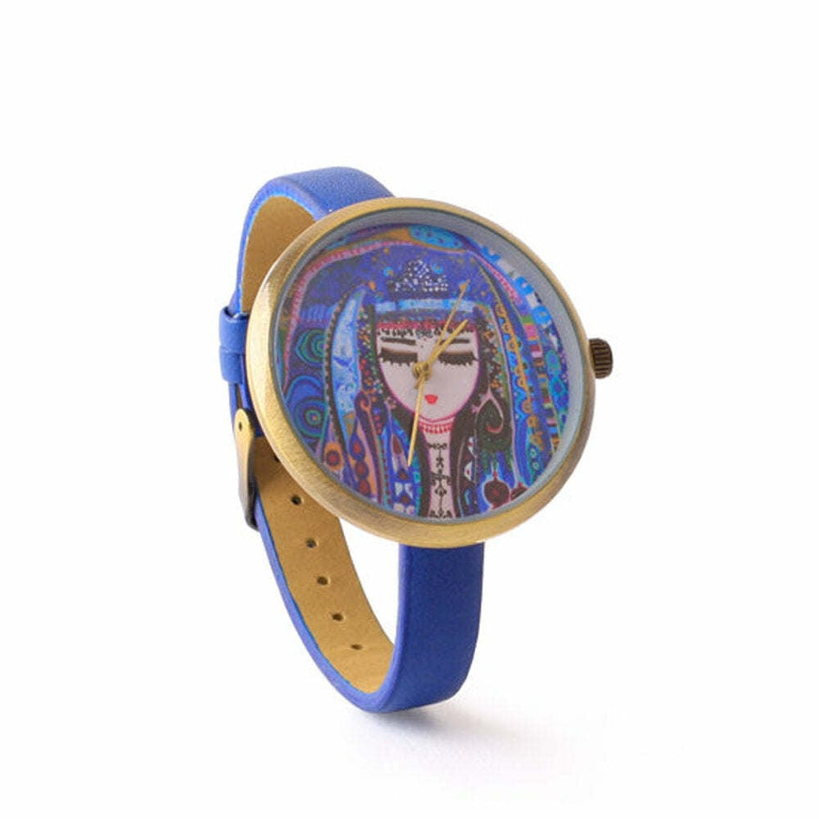 Blue Leather Strap Design Wrist Watch Image 1