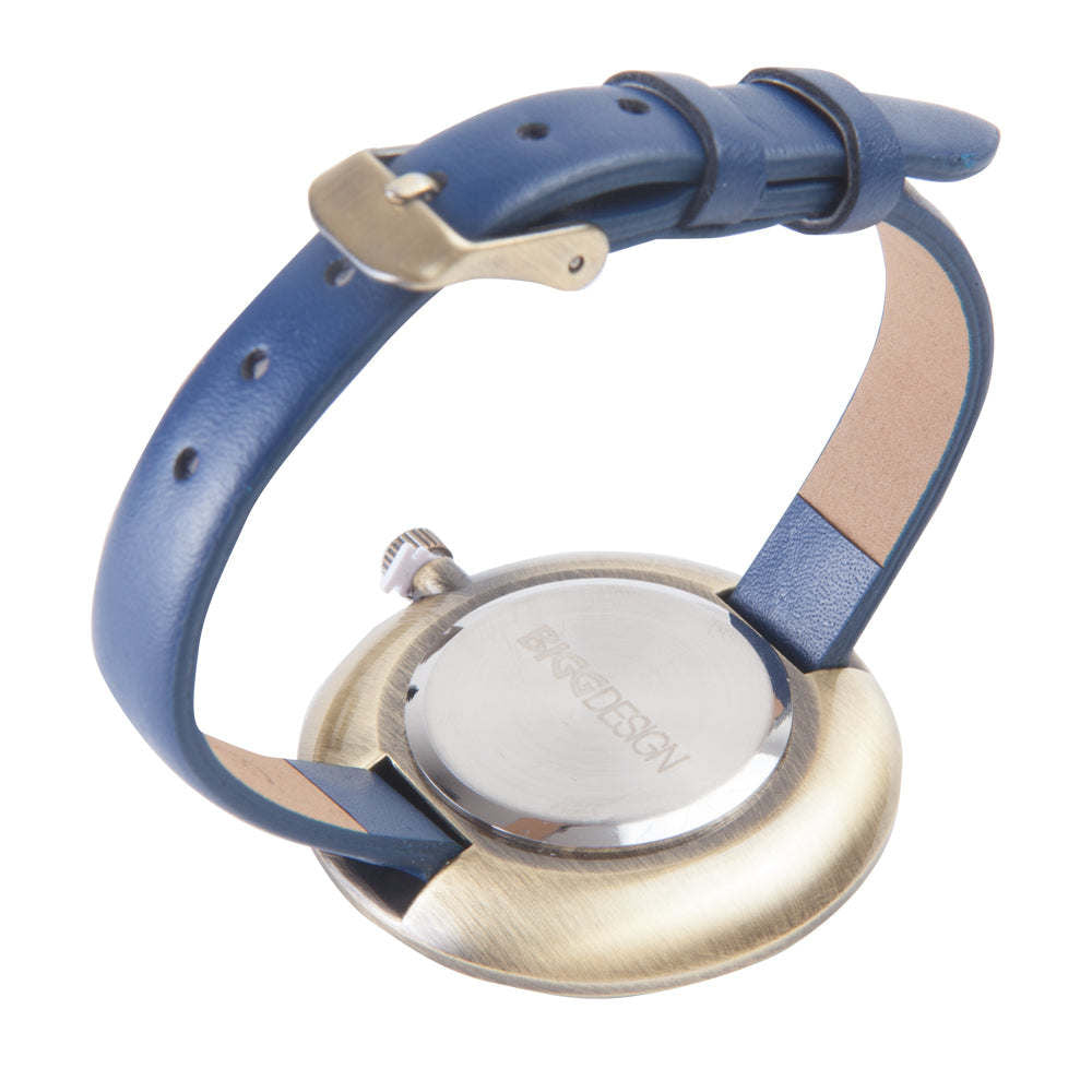 Blue Leather Strap Design Wrist Watch Image 3