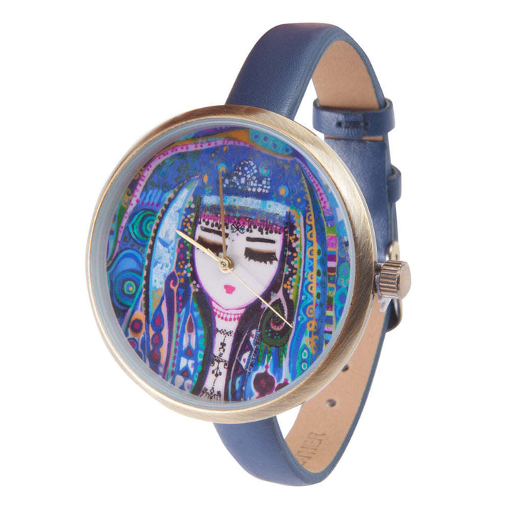 Blue Leather Strap Design Wrist Watch Image 4