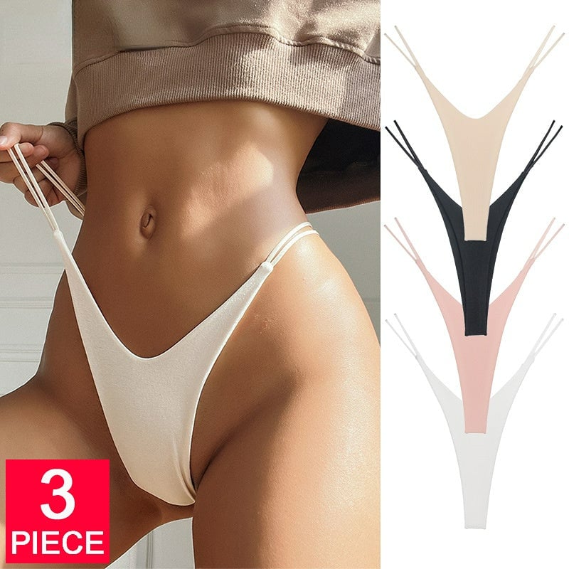 Women Fashion 3PCS/Set Low Waist Thong Pantie Seamless Thin Rope Underwear Female G String Lingerie Temptation Image 1