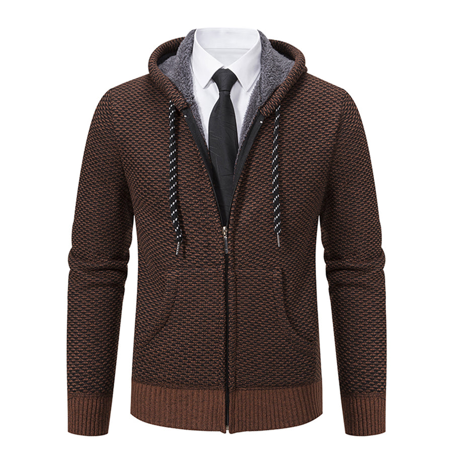 Mens solid color casual plus velvet warm cardigan Image 1