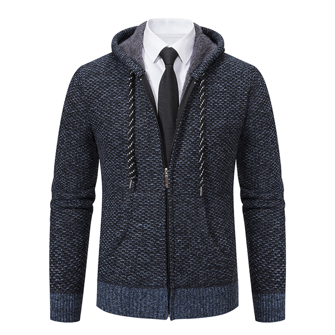 Mens solid color casual plus velvet warm cardigan Image 3