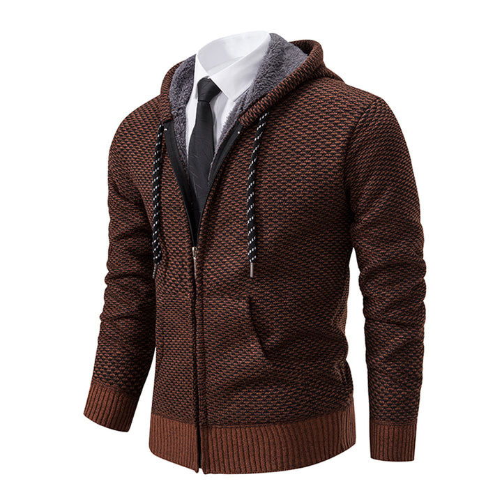 Mens solid color casual plus velvet warm cardigan Image 2