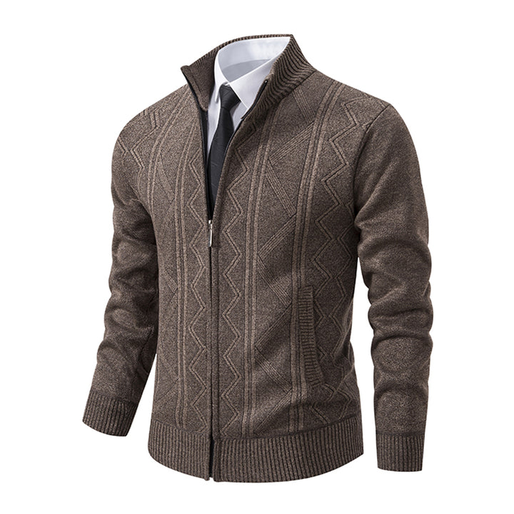 Mens solid color stand collar plus velvet warm casual cardigan Image 2