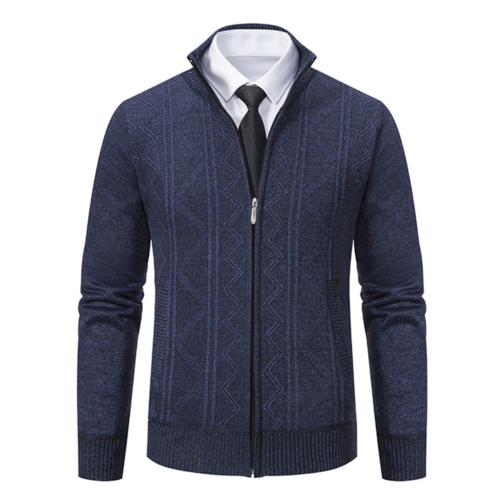 Mens solid color stand collar plus velvet warm casual cardigan Image 4