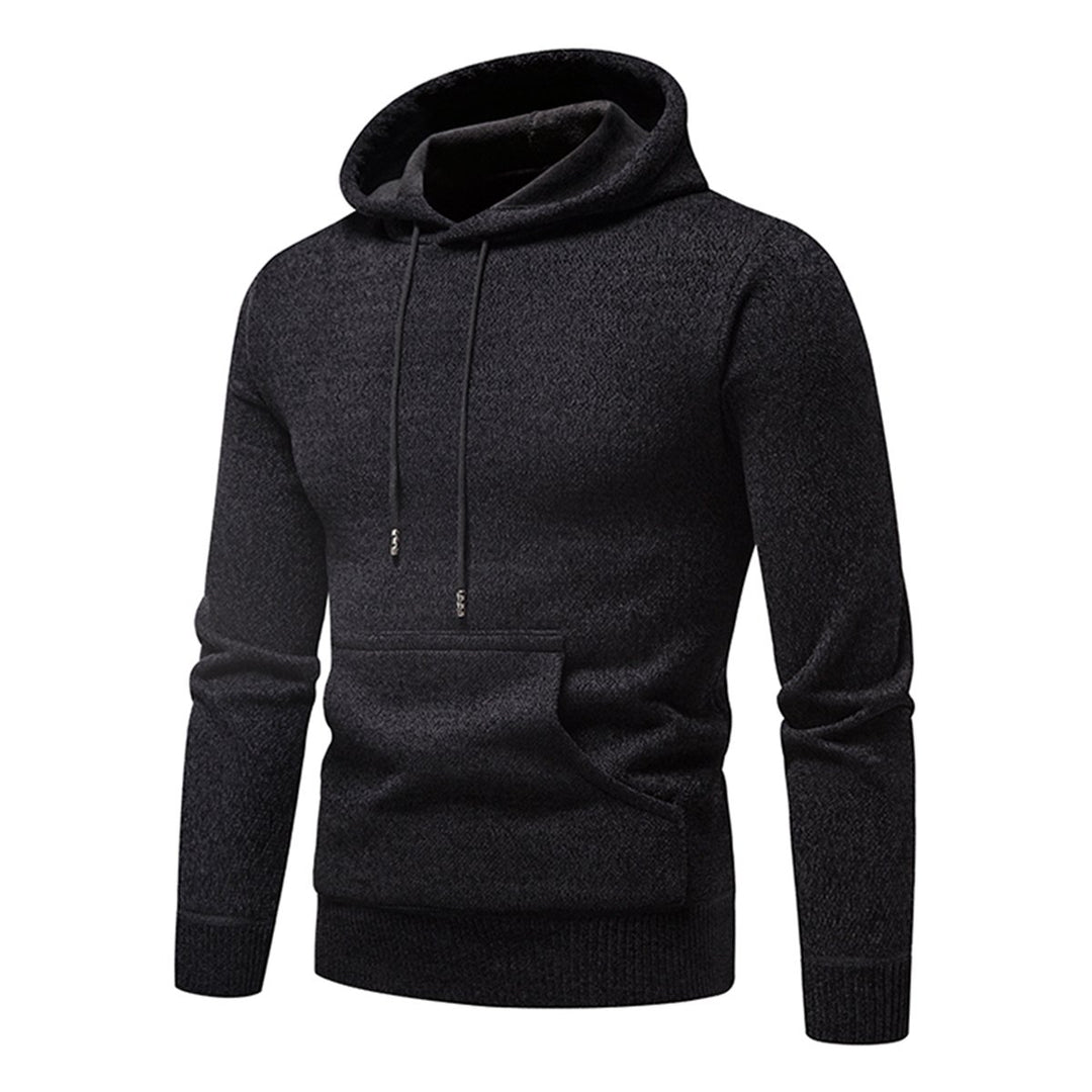 Mens solid color hooded autumn and winter casual sweatshirt Image 2