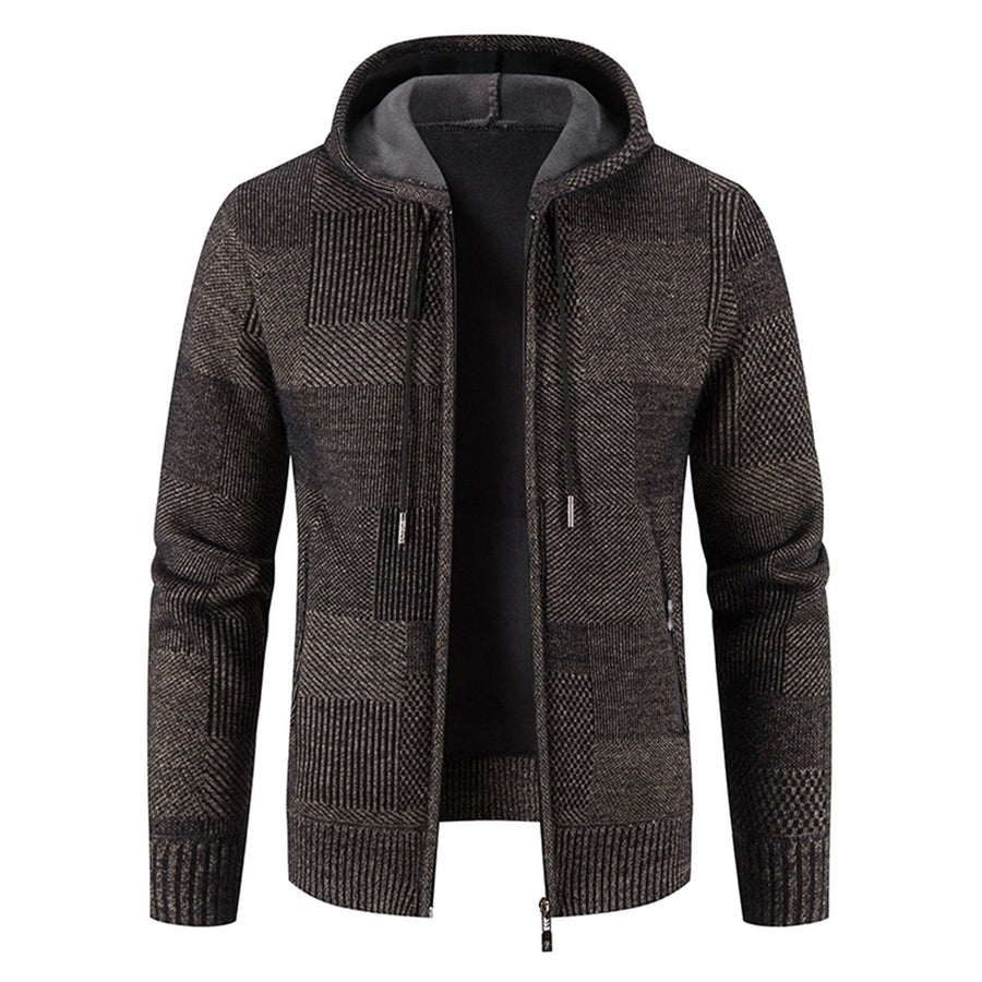 Mens solid color hooded thickened cardigan Image 1