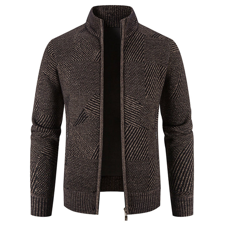 Mens solid color knitted stand collar cardigan Image 1