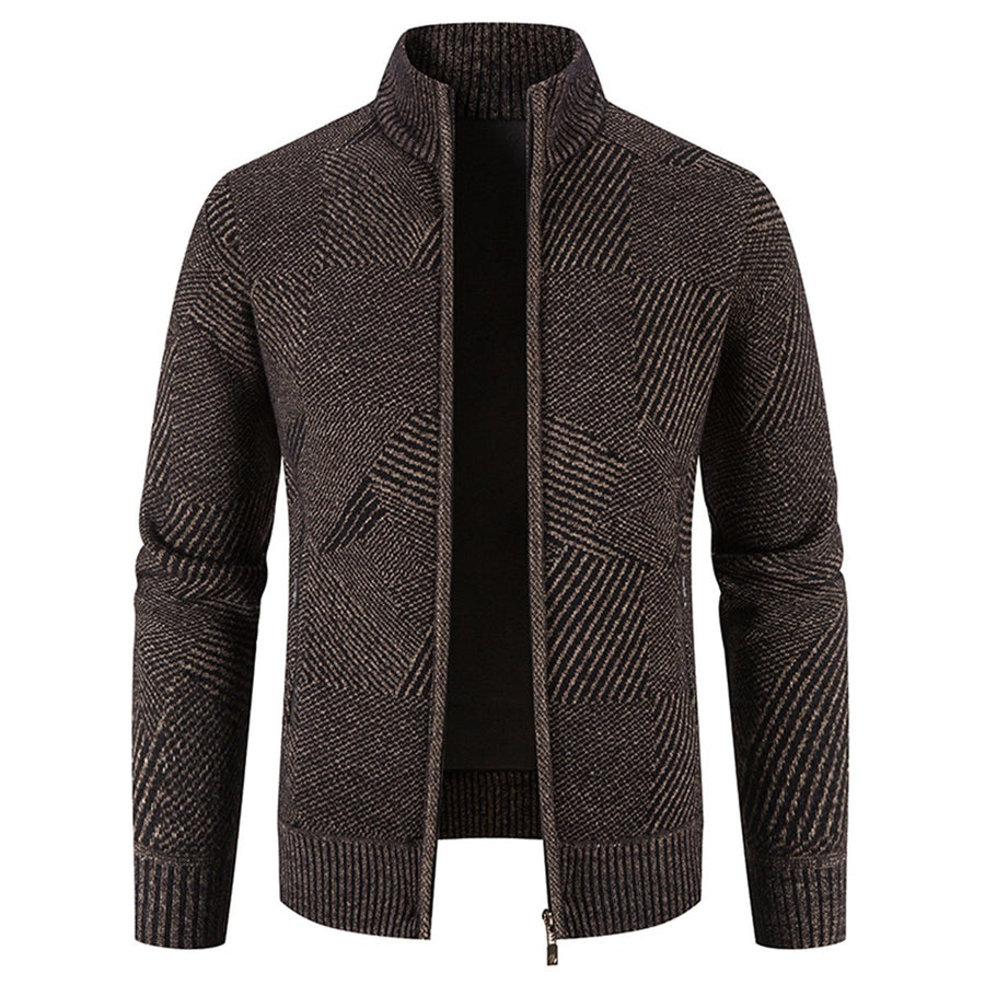 Mens solid color knitted stand collar cardigan Image 1