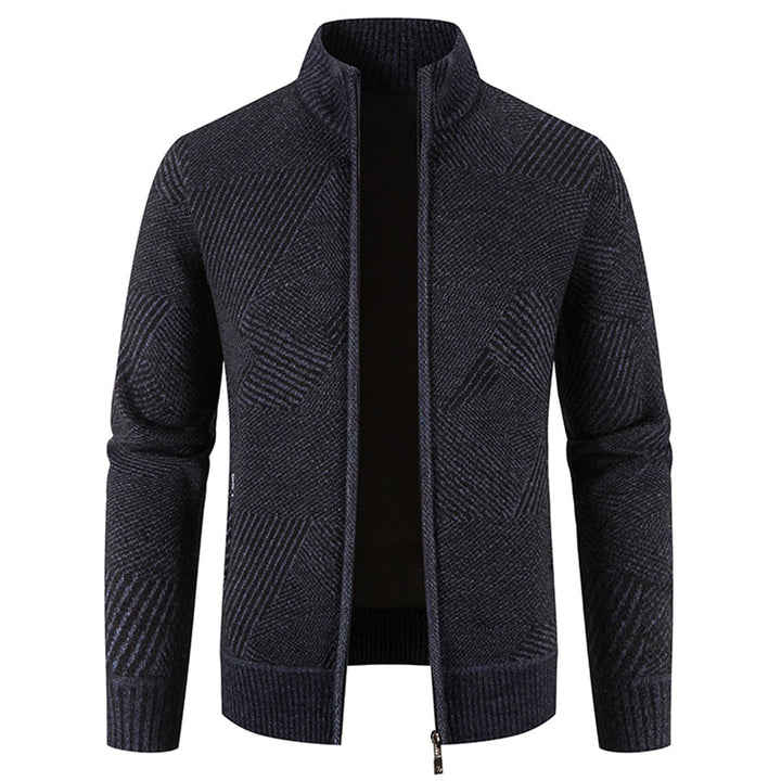 Mens solid color knitted stand collar cardigan Image 4