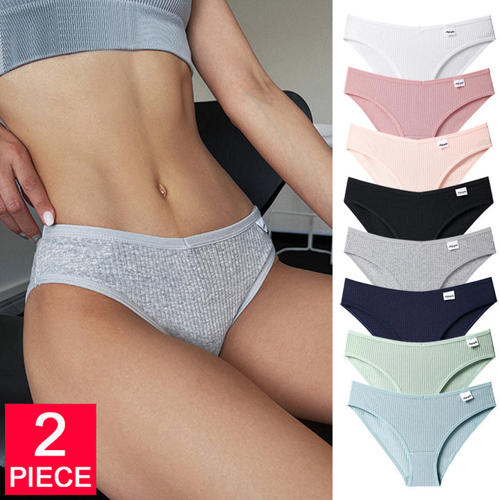 Women Fashion 2PCS/Set Panties Striped Low-Rise Underwear Plus Size Breathable Briefs Female G String Soft Lingerie Image 1